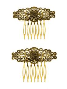 2 件复古镂空宫廷花头饰，金属发梳配饰礼物，适合女性日常发型、发饰 - 2個古金色側邊梳 - 查看 5