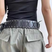 2 buc Centură Retro Y2K Sexy cu Franjuri și Șireturi, Centură care Accentuează Șoldurile pentru Femei și Bărbați, Potrivită pentru Zilnic și Sărbători precum Halloween Vara, Școală Toamna, Toamna, Halloween - Negru - Vizualizare 4