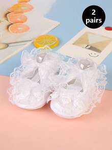 2/1 par de zapatos de bebé de princesa, nuevo diseño con moño, suela suave y ligera, adecuado para niños pequeños, primavera y otoño - Multicolor - Ver 20