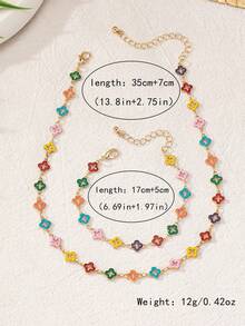 1 套：镂空花链项链和手链，优雅的欧美风格首饰套装 - 彩色 - 查看 4