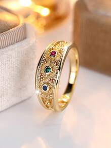 Vanel 1 PC Vintage Exquisite Inlaid Cubic Zirconia Round Design Ring Casual Gift Choice Daily Casual Engagement Party Jewelry