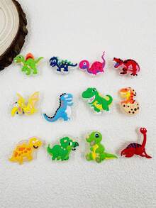 12pcs/Set Fluorescent Dinosaur Cartoon PVC Cute Shoe Decorations - Multicolor - View 6