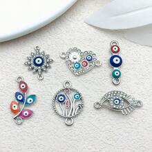 混合 5/6 件合金古银色魔鬼眼系列吊坠配件，适合 DIY 项链、耳环、钥匙扣首饰制作时尚配饰。