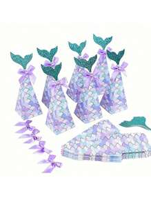15-Piece Mermaid Tail Gift Boxes - Perfect For Halloween Candy Bags, Autumn Party Favors, Valentine's Day Celebrations!