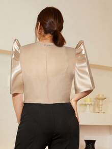 1 Stück Damen Moderne Filipiniana Muster Retro Bedrucktes Puffärmel Top in Große Größen, Schmetterlingsärmel Filipiniana Frühling/Sommer Filipiniana Bekleidung für Damen, Moderne elegante Top Bolero Filipiniana für Damen, Filipiniana Große Größen Champagner farbenes Top - Champagnerfarben - Übersicht 2