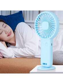 1PC Mini USB Charging Handheld Fan Desktop Small Fan With Mobile Phone Holder Portable And Simple Outdoor Small Fan Cute - Blue - View 6