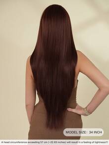 7JHH WIGS 34 Inch Extra Long Straight Raspberry Red Wig With Bangs - Super Long Natural Layered Wigs, High Quality Soft Synthetic Fiber Velvet Wine Burgundy Wigs For Women Daily Wear, Festival Ready Party Use, Mother's Day Gifts & Graduation Gift - Beginners Glueless Wig Accessories - 酒紅色 - 查看 2