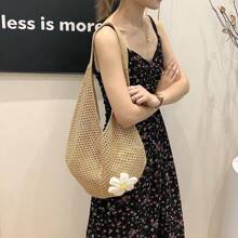 Hollow Out Weave Straw Bag Bohemian Beach Handbag Hollow Tote Bag Large Capacity Shopping Beach Bag Fashion Hollow Out Weave Straw Bag Beach Handbag Bohemian Style Beach Bag Slouchy Style Large Capacity Hollow Tote Bag Vacation