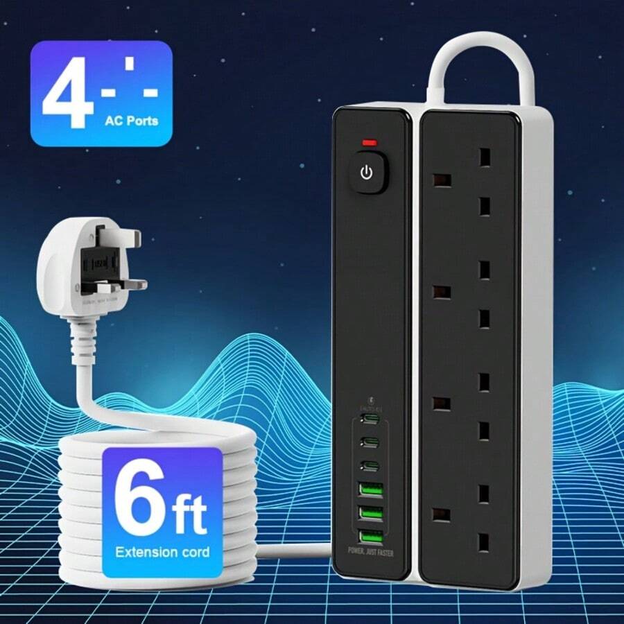 25 New Multi-Functional Circular Power Boards/Sockets/Sockets, 24-Hour Timer Function, With 4 Power Sockets, Matched With (3 USB-A) (3 TYPE-C), Equipped With 2m/6ft Power Cord, Suitable For Home/Office/Kitchen/Manual Timer Use. - UK Plug(220-240V) - View 1