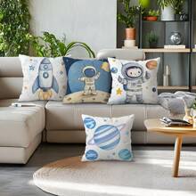 4-teiliges Set Kopfkissenbezug mit Cartoon Weltraum Motiv, einseitig Muster