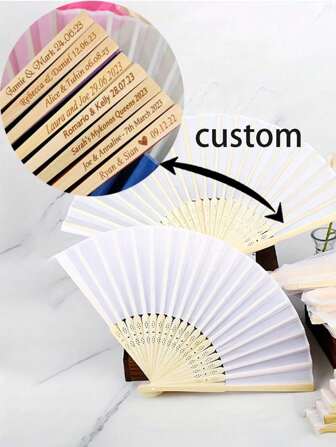 20/40pcs Personalized Engraved White Folding Elegant Cloth Fans, Wedding And Party Supplies,Art Activities For Children