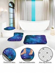 1pc/4pcs Starry Night Sky Print Bathroom Decor Set, Includes Waterproof Shower Curtain With 12 Hooks, Anti-Slip Rug, U-Shaped Mat, Round Toilet Seat Cover, Multi-Functional Bathroom Ensemble Bathroom Accessories Back To School