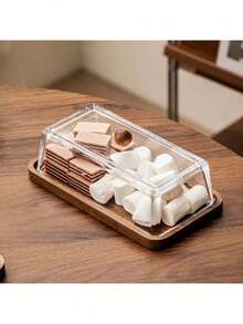 1 件豪华木制水果盘带玻璃盖，优雅的水果/糖果/零食托盘，适用于客厅咖啡桌，简约风格 - 無色 - 查看 8