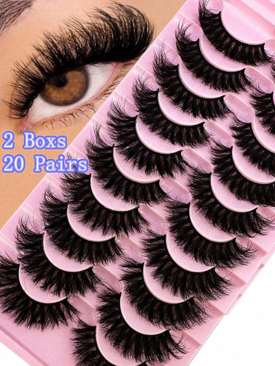 2 Box 20 Pairs False Fluffy Russian Strip Lashes 3D Fake Lashes Makeup Messy False Eyelashes Fluffy Thick Lashes 8D Volume D Curly Fake Eyelashes - 2 hộp y05w - Xem 1