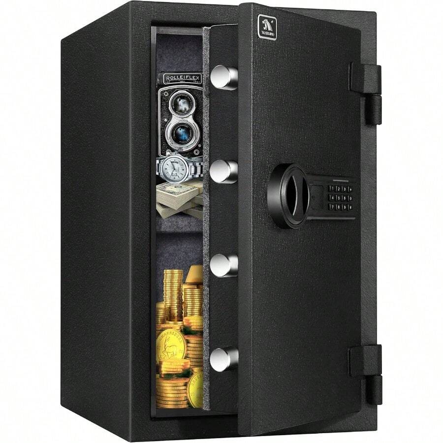 Fireproof Safe 1.8 Cubic Feet Large Steel Digital Safe Box With Code Button Keypad Heavy Duty Safe For Home And Office - Black - View 1
