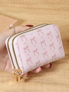 Pink Bow Heart Pattern Multi-Function Coin Purse, Dual Zipper Card Holder, Multi-Card Slot Card Case, Can Store Credit Cards, Lightweight & Minimalist, Fashion & Modern, Business Versatile, Suitable For Anniversary, Christmas, Valentine's Day, Birthday And Other Occasions, Also Can Be Given As A Gift To Lover, Female, Girl, Lady, Or Used As Backpack, Dorm And Back To School Supplies - Pink - View 4