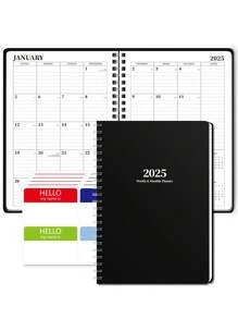 NEW 1pc Jan.2025 - Dec.2025 Monthly Planner,  + 5 Name Stickers Simple Loose Leaf Plan Book, PINK Daily & Weekly And Monthly Planner, Perfect For Meeting Agenda Records, Work Plan Reports, Study Plan Records, Daily Diary, Suitable For Office And Study,School Supplies,Back To School