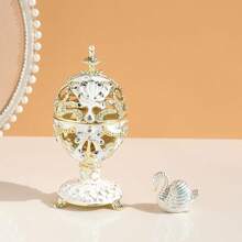 SIQIZHOU 1pc Russian Easter Egg Decorated With Metal & Rhinestone, Jewelry Box, Home Decor, Swan Egg Ornament, Jewelry Box, Ring Box, Earring Box - Multicolor - View 3