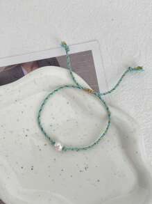 1 pieza Pulsera trenzada con perla de agua dulce irregular, elegante y sencilla, de estilo bohemio, para mujer, hermana, pareja, regalo de graduación, adecuada para uso diario, deportes, commute, citas, fiestas, vacaciones de verano en la playa