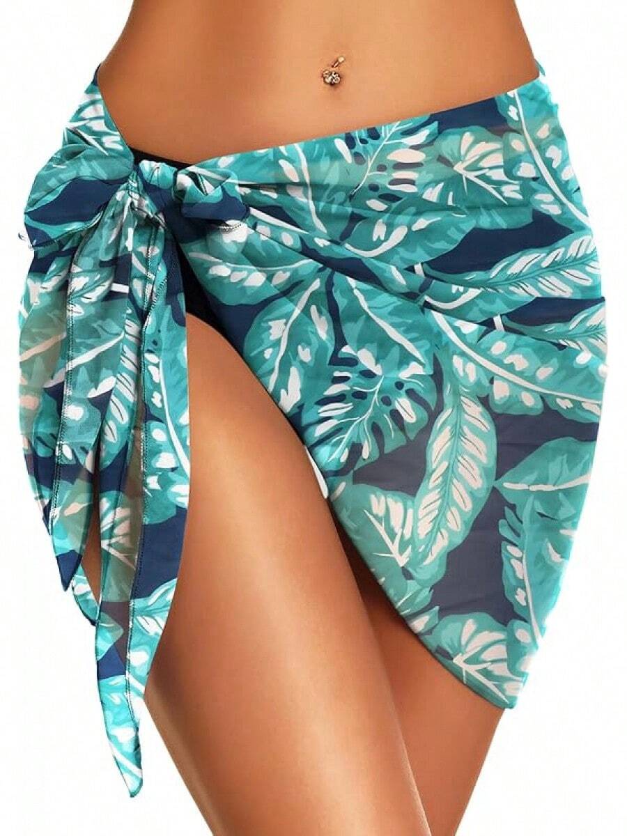 Swimsuit Coverups Women Sarong Beach Bikini Wrap Sheer Short Skirt Chiffon Scarf Swimwear,Designed Women And Teenagers. - Xanh lam Xanh lục - Xem 1