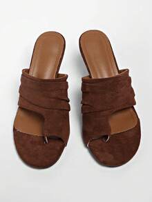 夏季新款女士凉鞋，绒面革圆头踝带细高跟凉鞋，卡其棕色 - 咖啡棕 - 查看 7