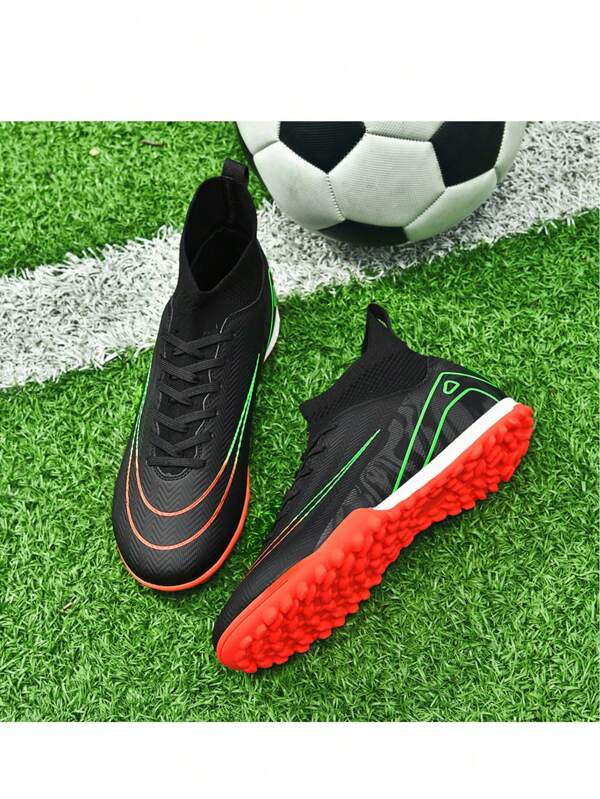 New Professional Men's Soccer Cleats, Anti-Slip AG Studs Shoes, Adult High-Top Breathable Turf Football Boots, Unisex Classic Black Outdoor Grass Lightweight Match Training Shoes