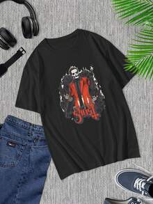 Camiseta gráfica de Ghost Band Papa Emeritus IV Skeleton - Camiseta de algodón negra para hombre para fans del rock metal, conciertos y ropa informal - Negro - Ver 1