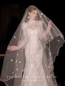 新娘头纱头饰，饰有3D蝴蝶和白色珍珠，奢华超大拖尾头纱，优雅适合婚礼、秋季服装以及情人节配饰。 - 白色 - 查看 9