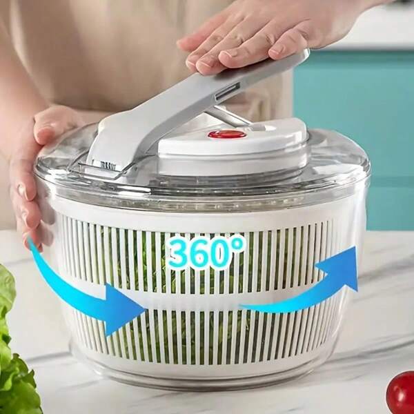 1 pieza Deshidratador manual de hortalizas de fácil manejo, bol de lavado, cesta escurridor de hortalizas deshidratadas con asa giratoria - Material ABS duradero, sin necesidad de electricidad - Excelente para preparar ensaladas rápidamente y eliminar el agua de las hortalizas, deshidratador de alimentos, cesta escurridor
