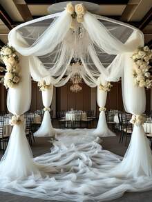 [Essential For Ceremonies] Elegant 10-Meter-Long White Tulle Drape Fabric - 100% Polyester Wedding Arched Curtain, Multi-Functional Tulle Background, Ceremony, Reception, Bride's Wedding Decoration, Anniversary Decoration, Machine Washable, Featherless, Suitable For Both Indoor And Outdoor Use, Wedding Decoration, Stage Dance Party Decoration - White - View 2