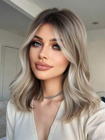 16 Inch Long Ombre Golden Wavy Curly Synthetic Wig, Middle Part Light Golden Long Curly Hair, Suitable For Women's Daily, Party, Cosplay, Vacation, Family Gathering, Daily Wear, Also An Ideal Mother's Day Or Eid Gift