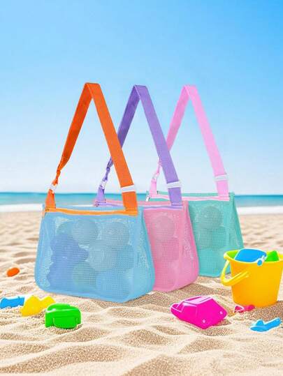 Mesh Beach Bag With Zipper And Adjustable Shoulder Strap, Cute Beach Tote Bag For Collecting Seashells, Beach Toys And Swimming Accessories, Toy Storage Organizer Bag, Cruise Travel Essential, Camping Beach Necessity, Gift For Boys And Girls (Bag Only, Toys Not Included)