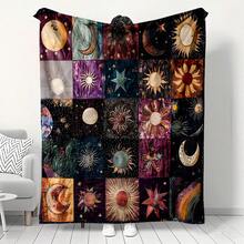 1pc Vintage Sun & Moon Print Flannel Blanket - Soft Blue & White Flannel Blanket With Digital Printing, Machine Washable, Ideal For Travel, Sofa, Bed, Office And Home Decor - Perfect Birthday And Holiday Gift For Boys, Girls And Adults - Multicolor - View 7