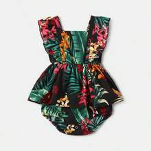 Family Matching Allover Plant Floral Print Halterneck Dresses And Short-Sleeve Shirts Sets - màu đen - Xem 5