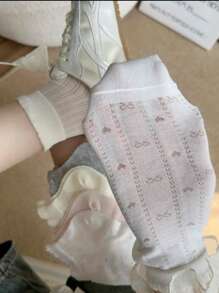 4 Pairs Thin Breathable Mesh Ankle Socks, Solid Color Lace Bow Ballerina Style Short Socks, Spring/Summer