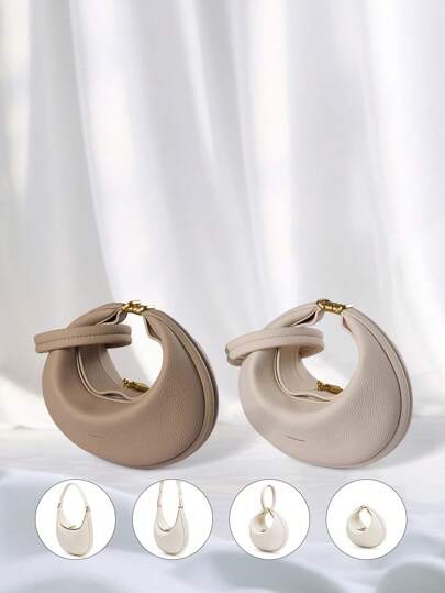 Fashionable & Elegant Portable Litchi Grain Simple Versatile Shoulder Bag, Suitable For Women's Work, Commute, Dating, Suitable For Office Ladies, White Collar, Evening Party, Underarm Crescent Bag