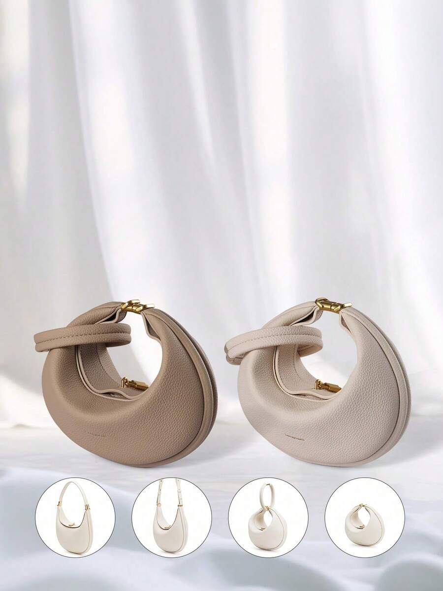 Fashionable & Elegant Portable Litchi Grain Simple Versatile Shoulder Bag, Suitable For Women's Work, Commute, Dating, Suitable For Office Ladies, White Collar, Evening Party, Underarm Crescent Bag