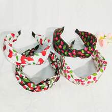 Set de 4 diademas de tela con decoración de cerezas y bordes anchos, lindas y minimalistas para uso diario y días festivos, verano, diademas para mujeres, accesorios para el cabello, diademas, aros para el cabello