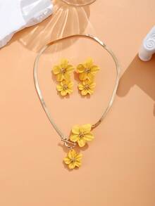 Boho Style Flower Vacation Earrings & Necklace Set, Elegant Big Flower Pendant Jewelry Set, Exaggerated Personalized Accessories Set, Party Gift For Women - Necklace and Earrings Set - View 7