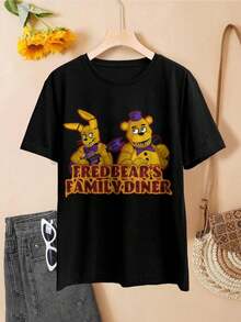 Camiseta de Mujer del Restaurante Familiar de Fredbear (FNAF Fredbear Golden Freddy Henry Emily Spring Bonnie) - Negro - Ver 2
