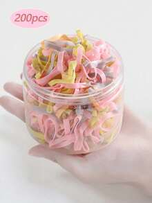 200/500pcs Girls Hair Ties With Box, Small Elastic Hair Bands For Ponytail, Thick Large Rubber Hair Rings, Daily Use Hair Accessories - Multicolor - View 26