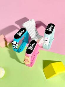 Reloj digital para niños con 3 piezas de diseños lindos de panda y conejo, pantalla de alta definición, ajuste por control táctil, correa de color refrescante lujosa, adecuado para adolescentes y niños, pulsera deportiva LED, regalo pequeño para vacaciones y cumpleaños, regalo exquisito - Multicolor - Ver 2
