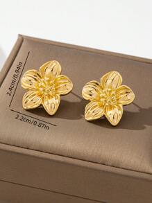 1 par de pendientes minimalistas de flor de metal dorado, adecuados para el uso diario de la mujer y como regalo de joyería