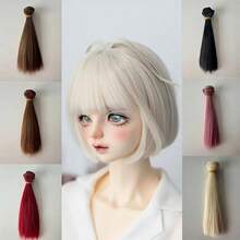 1pc Doll Style Solid Color Straight Hair Wig, High Temperature DIY BJD Styling Wig, Short Straight Wig, Black/Multi-Color 15cm - Multicolor - View 3