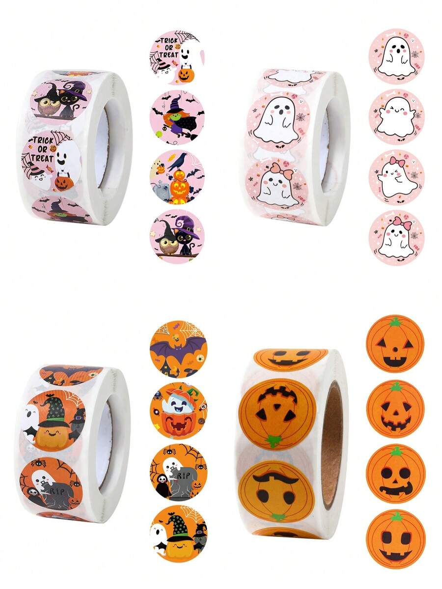 500 张/卷，万圣节贴纸，南瓜鬼蝙蝠和蜘蛛网图案信封贴花，恐怖贴纸，易于撕下，橙色、黑色和粉色精美图案贴纸标签，适用于万圣节装饰 DIY 艺术工艺品礼品包装、万圣节派对装饰、家居装饰、节日万圣节派对礼品、礼物、用于笔记本、礼品包装、水瓶、手机壳、笔记本电脑