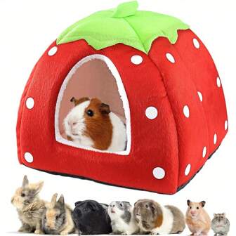 Fleece Guinea Pig Bed, Washable And Warm Cuddle Cup For Small Pets, Rabbit, Ferret, Chinchilla, Bunny, Strawberry Style