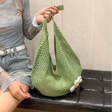 Hollow Out Weave Bag Bohemian Style Beach Handbag Hollow Tote Bag Large Capacity Slouchy Style Beach Bag Shopping Women Casual Beach Bag Large Capacity Crochet Flower Tote Bag Fashion Tote Handbags Outdoor Travel Bag