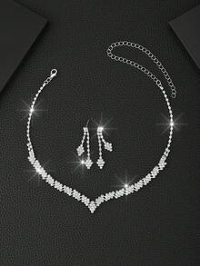 1 Set Bohemian Rhinestone Claw Chain Necklace & Bracelet Luxury Jewelry Set, Suitable For Women's Daily, Wedding And Party Wear - Silver - View 3