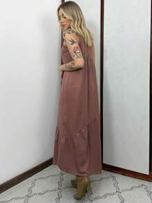 Women's Long Dress In Cotton Knit Aveloz - 巧克力棕 - 查看 2