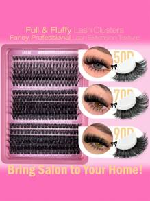 300 DIY Eyelash Extenders 50D 70D 90D Clustered Eyelashes 10-18mm False Eyelashes Cat Eye Wings Artificial Mink Soft Fur Curled False Eyelashes Long Mixed Personal Eyelash Beauty Travel Makeup Tools